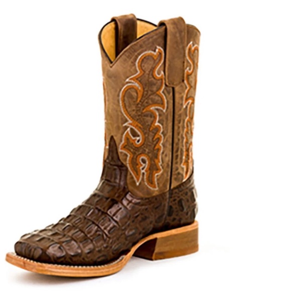 Anderson Bean Kids Chocolate Croc Print Square Toe Cowboy Boots(Worn 3 times). - Picture 2 of 10